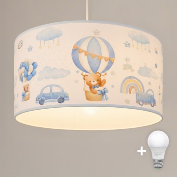 Brilagi - LED lampa dziecięca na lince BOBO 1xE27/10W/230V, śr. 35 cm, niebieska z motywem misiów