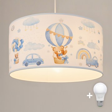 Brilagi - LED lampa dziecięca na lince BOBO 1xE27/60W/230V, śr. 35 cm, niebieska z motywem misiów