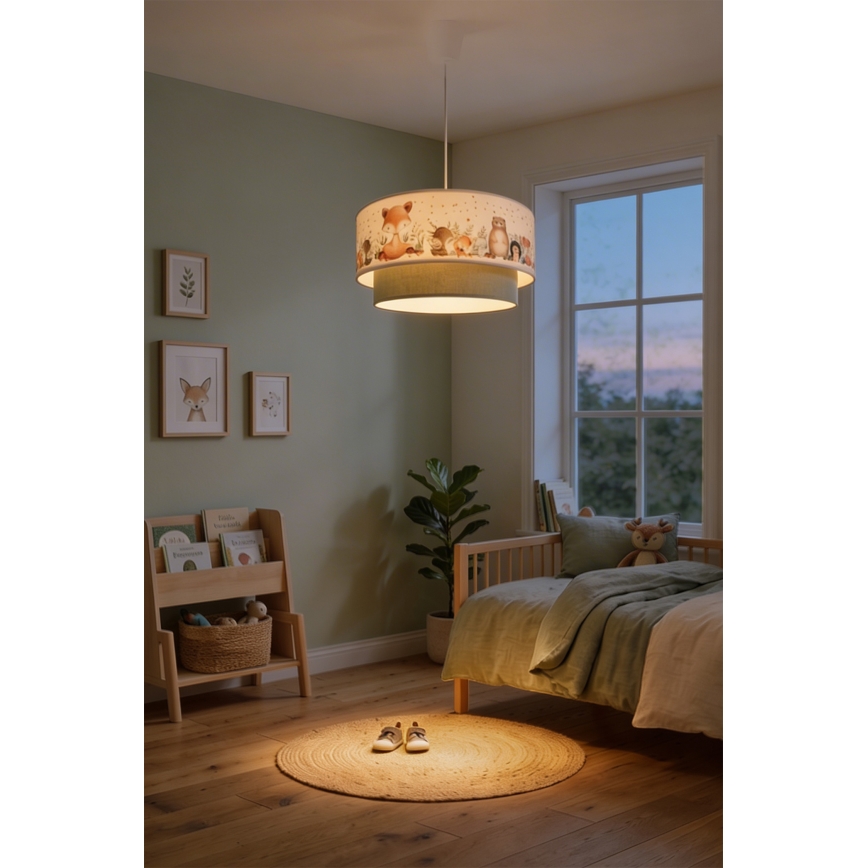 Brilagi - Lampa LED dziecięca na lince BOBO 1xE27/10W/230V śr. 40 cm biała/zielona/zwierzątka