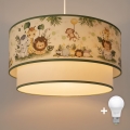 Brilagi - LED lampa dziecięca wisząca na lince BOBO 1xE27/60W/230V, śr. 40 cm, kremowa/zielona/motyw dżungli