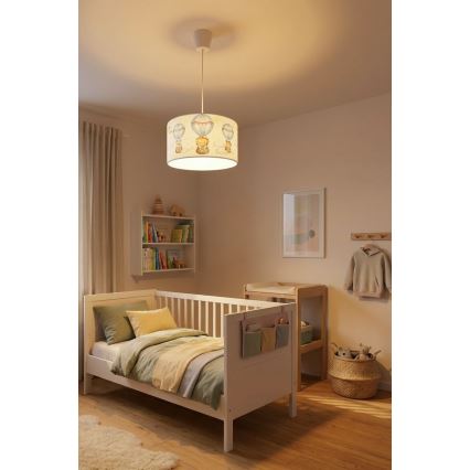 Brilagi - LED lampa dziecięca wisząca na przewodzie BOBO 1xE27/60W/230V śr. 35 cm biała/zwierzątka