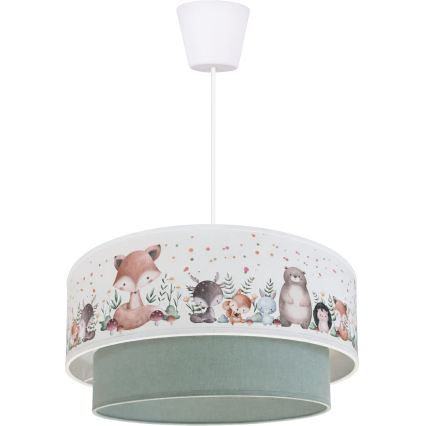 BRILAGI - LED dziecięcy żyrandol na lince BOBO 1xE27/60W/230V śr. 40 cm biały/zielony/zwierzątka