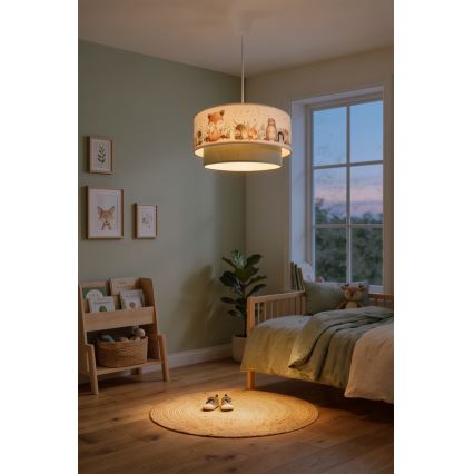 BRILAGI - LED dziecięcy żyrandol na lince BOBO 1xE27/60W/230V śr. 40 cm biały/zielony/zwierzątka