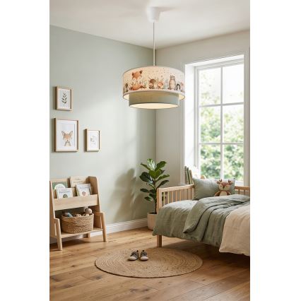 BRILAGI - LED dziecięcy żyrandol na lince BOBO 1xE27/60W/230V śr. 40 cm biały/zielony/zwierzątka