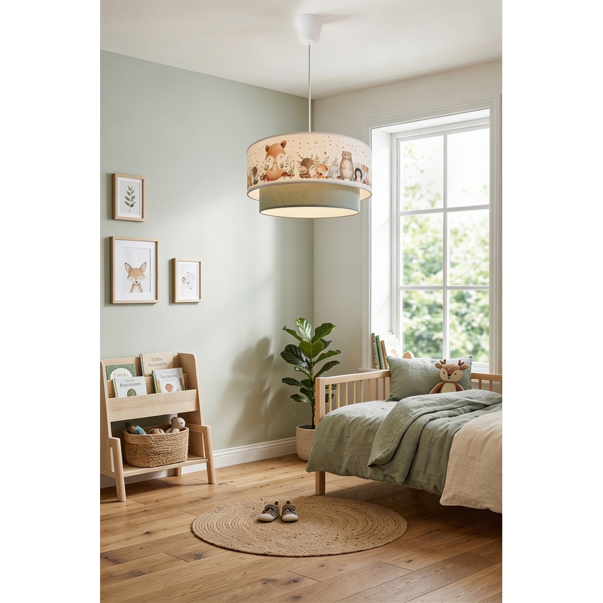 BRILAGI - LED dziecięcy żyrandol na lince BOBO 1xE27/60W/230V śr. 40 cm biały/zielony/zwierzątka