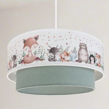 BRILAGI - LED dziecięcy żyrandol na lince BOBO 1xE27/60W/230V śr. 40 cm biały/zielony/zwierzątka