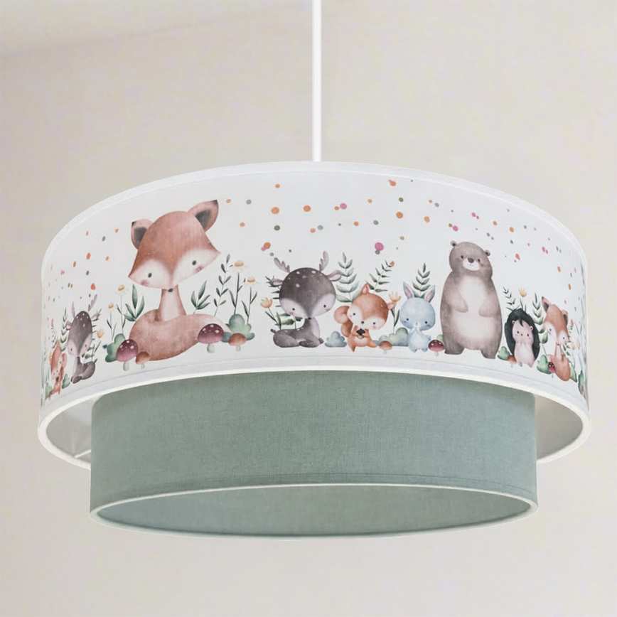BRILAGI - LED dziecięcy żyrandol na lince BOBO 1xE27/60W/230V śr. 40 cm biały/zielony/zwierzątka
