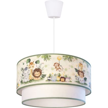 Brilagi - LED lampa dziecięca wisząca na lince BOBO 1xE27/60W/230V, śr. 40 cm, kremowa/zielona/motyw dżungli