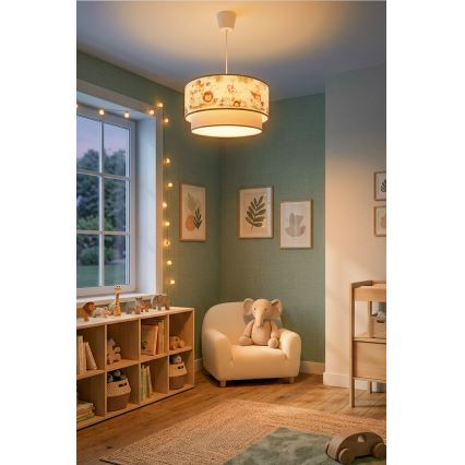 Brilagi - LED lampa dziecięca wisząca na lince BOBO 1xE27/60W/230V, śr. 40 cm, kremowa/zielona/motyw dżungli