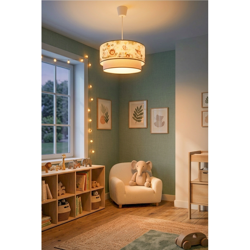 Brilagi - LED lampa dziecięca wisząca na lince BOBO 1xE27/60W/230V, śr. 40 cm, kremowa/zielona/motyw dżungli