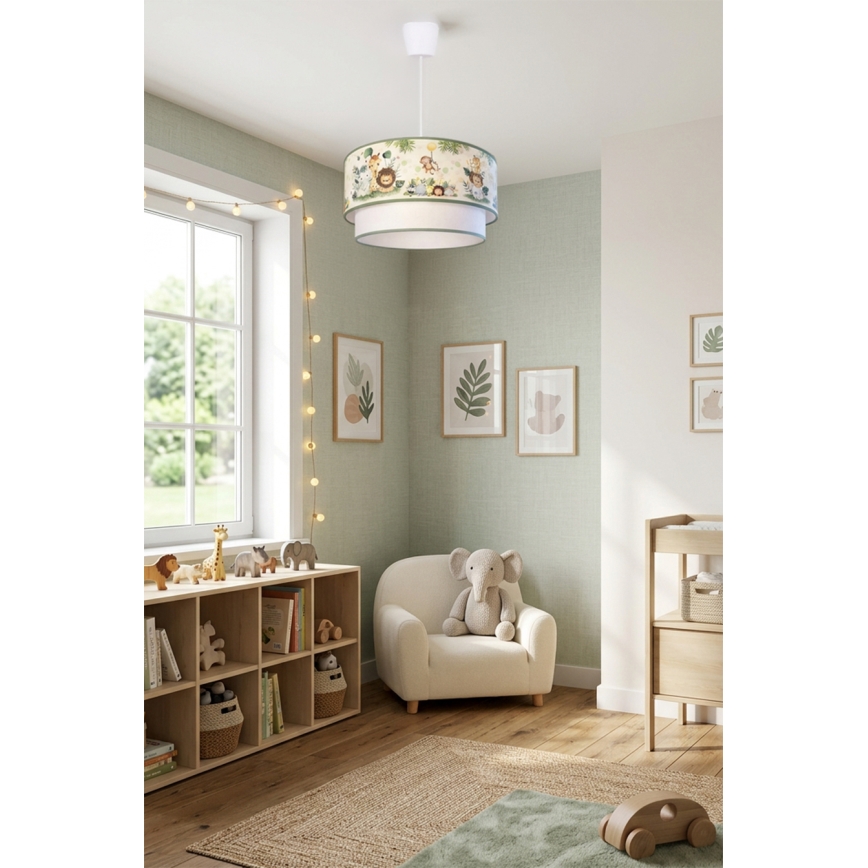 Brilagi - LED lampa dziecięca wisząca na lince BOBO 1xE27/60W/230V, śr. 40 cm, kremowa/zielona/motyw dżungli