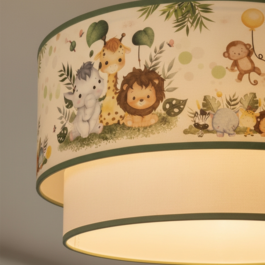 Brilagi - LED lampa dziecięca wisząca na lince BOBO 1xE27/60W/230V, śr. 40 cm, kremowa/zielona/motyw dżungli