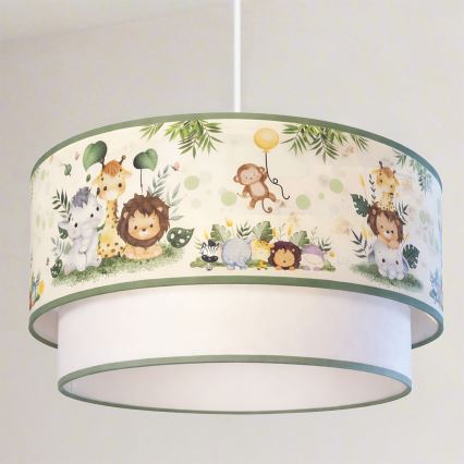 Brilagi - LED lampa dziecięca wisząca na lince BOBO 1xE27/60W/230V, śr. 40 cm, kremowa/zielona/motyw dżungli