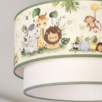 Brilagi - LED lampa dziecięca wisząca na lince BOBO 1xE27/60W/230V, śr. 40 cm, kremowa/zielona/motyw dżungli