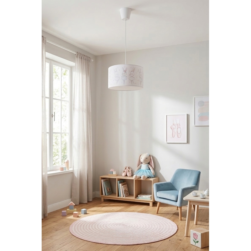 Brilagi - LED Lampa dziecięca wisząca na przewodzie BOBO 1xE27/60W/230V Ø 35 cm biała/króliczki