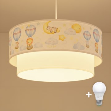Brilagi - LED lampa dziecięca wisząca na przewodzie BOBO 1xE27/60W/230V Ø40 cm biała/beżowa/ze zwierzątkami