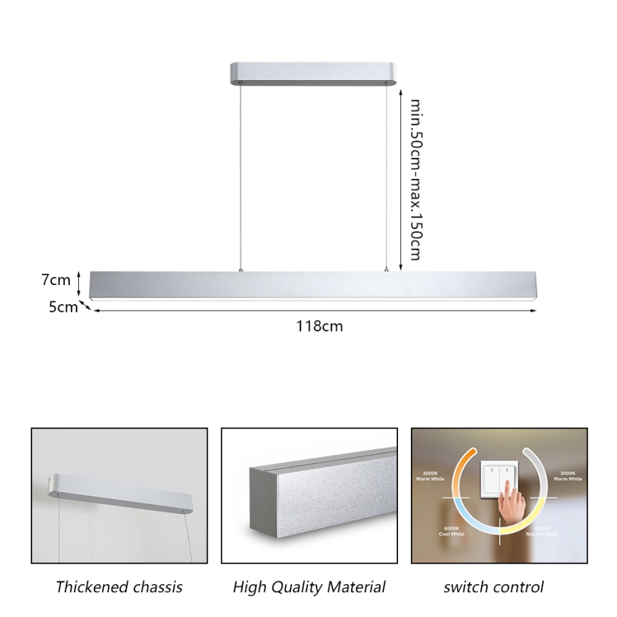 Brilagi - Lampa wisząca LED na linkę SLEEKLINE LED/40W/230V 3000/4500/6000K srebrna
