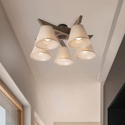Brilagi - LED Plafon ANTHONY 5xE14/40W/230V dąb orzech/beżowy