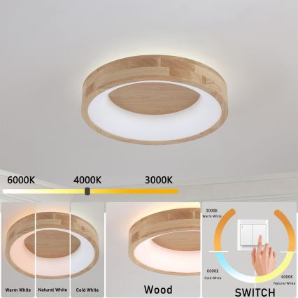 Brilagi - Lampa sufitowa LED FALCON WOOD, 30W, 230V, 3000/4000/6000K, śr. 45 cm, drewno