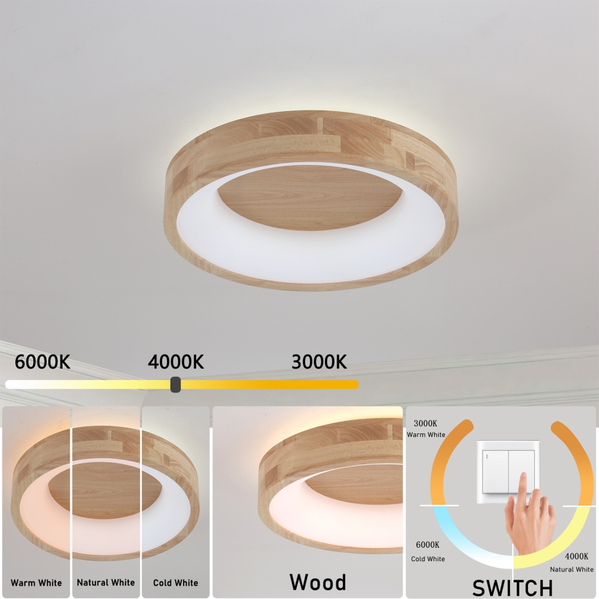 Brilagi - Lampa sufitowa LED FALCON WOOD, 30W, 230V, 3000/4000/6000K, śr. 45 cm, drewno