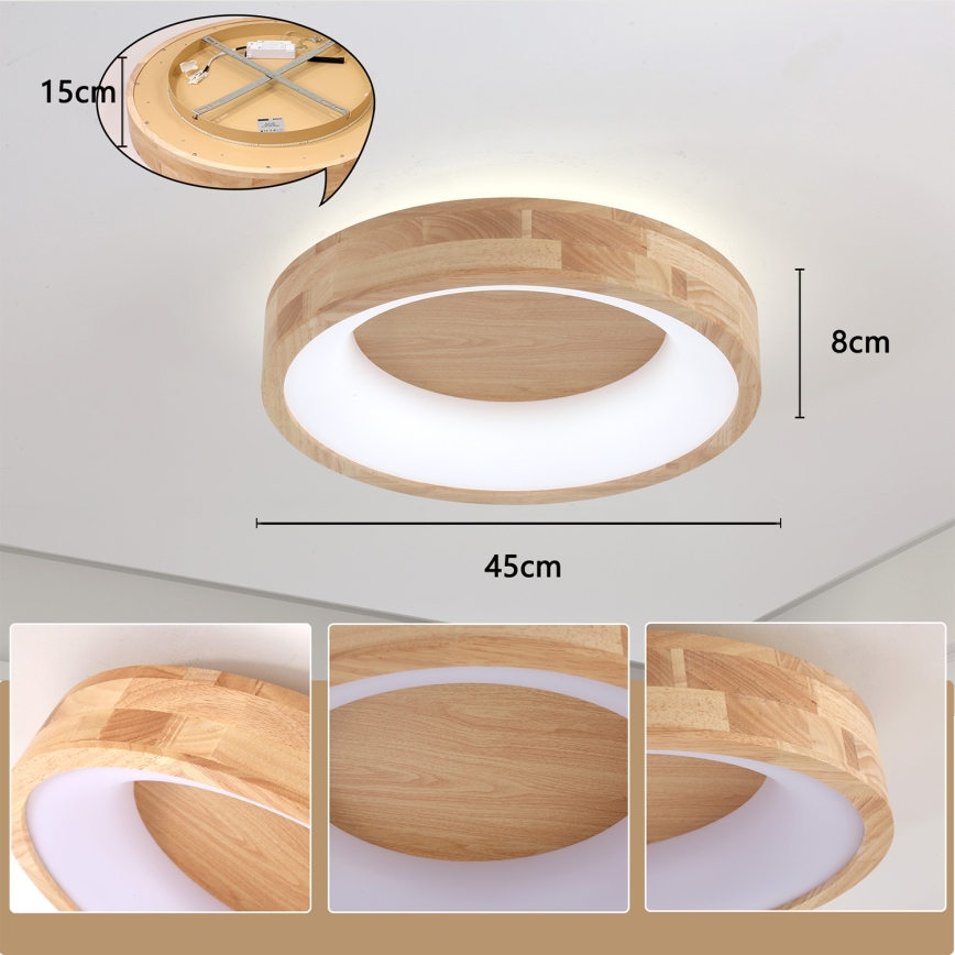 Brilagi - Lampa sufitowa LED FALCON WOOD, 30W, 230V, 3000/4000/6000K, śr. 45 cm, drewno