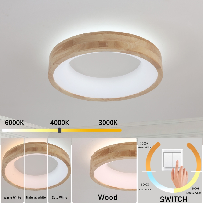 Brilagi - Lampa sufitowa LED FALCON WOOD LED/30W/230V 3000/4000/6000K śr. 45 cm drewno