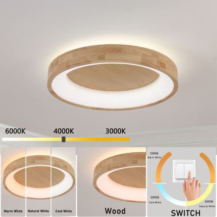 Brilagi - Oprawa sufitowa LED FALCON WOOD LED/40W/230V 3000/4000/6000K śr. 60 cm drewno