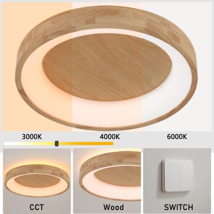 Brilagi - Oprawa sufitowa LED FALCON WOOD LED/40W/230V 3000/4000/6000K śr. 60 cm drewno