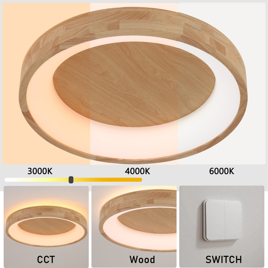 Brilagi - Oprawa sufitowa LED FALCON WOOD LED/40W/230V 3000/4000/6000K śr. 60 cm drewno
