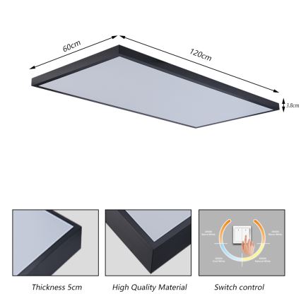Brilagi - Oprawa sufitowa LED do łazienki FRAME LED/96W/230V 120x60 cm 3000/4000/6000K IP44 czarna