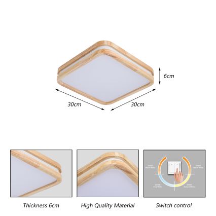 Brilagi - Lampa sufitowa MOLINA SQUARE LED/32W/230V 3000/4000/6000K dąb 30x30 cm