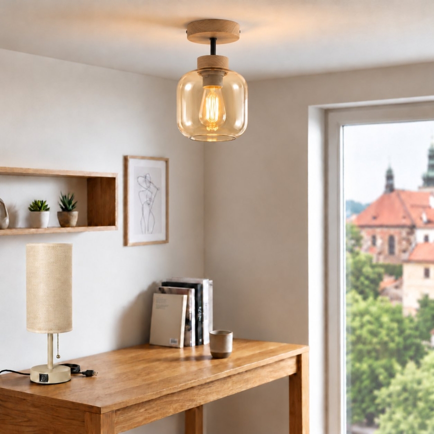 BRILAGI - LED Plafon natynkowy RETRO GLASS 1xE27/60W/230V średnica 14 cm dąb/przydymiony beż