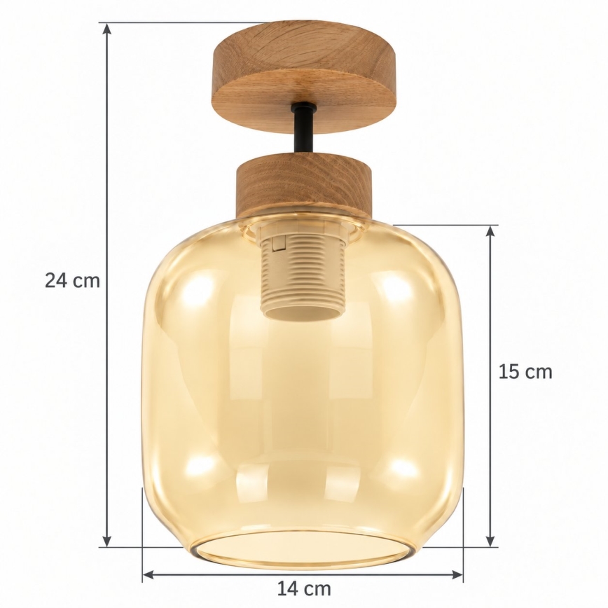 BRILAGI - LED Plafon natynkowy RETRO GLASS 1xE27/60W/230V średnica 14 cm dąb/przydymiony beż