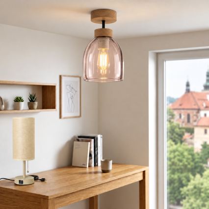 BRILAGI - LED Plafon RETRO GLASS 1xE27/60W/230V śr. 17 cm dąb/dymny beż