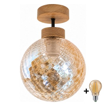 BRILAGI - LED Lampa sufitowa natynkowa RETRO GLASS 1xE27/60W/230V śr. 17 cm dąb/dymowo-beżowy