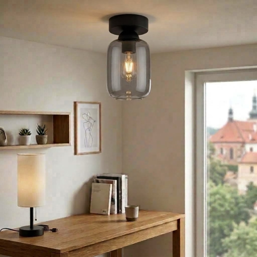BRILAGI - LED lampa sufitowa RETRO GLASS 1xE27/60W/230V śr. 14 cm czarna/dymowo-szara