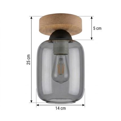 BRILAGI - Lampa sufitowa LED RETRO GLASS 1xE27/60W/230V śr. 14 cm dąb/dymnoszary