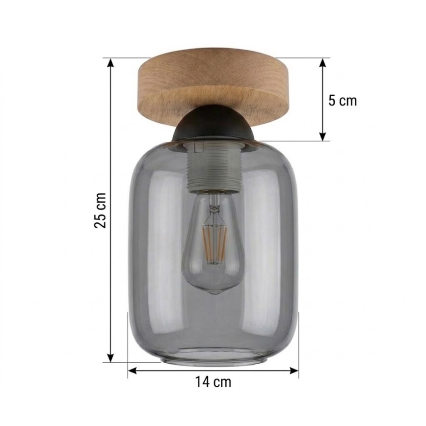 BRILAGI - Lampa sufitowa LED RETRO GLASS 1xE27/60W/230V śr. 14 cm dąb/dymnoszary