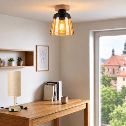 BRILAGI - Lampa sufitowa LED RETRO GLASS 1xE27/60W/230V Ø 15,5 cm dąb/dymowo-beżowy