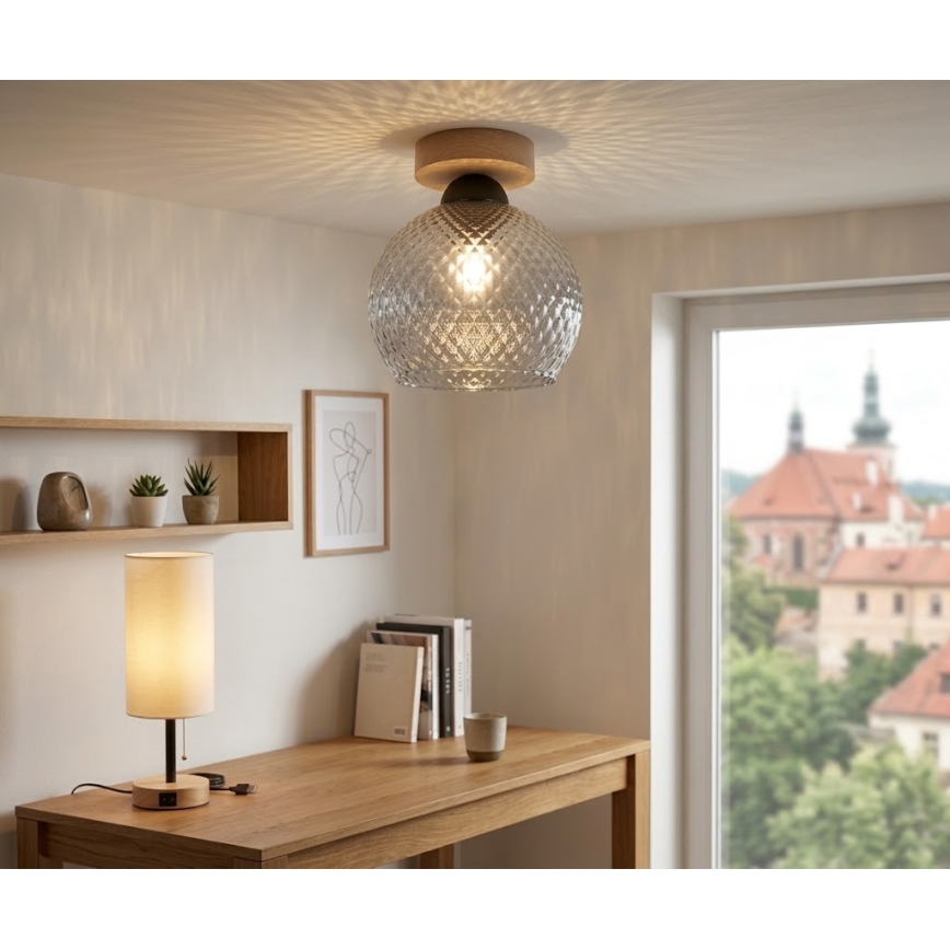 BRILAGI - Lampa sufitowa LED RETRO GLASS 1xE27/60W/230V Ø 18 cm dąb/dymnoszary