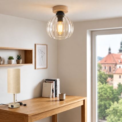 BRILAGI - LED lampa sufitowa RETRO GLASS 1xE27/60W/230V śr. 18 cm dąb/przezroczysta