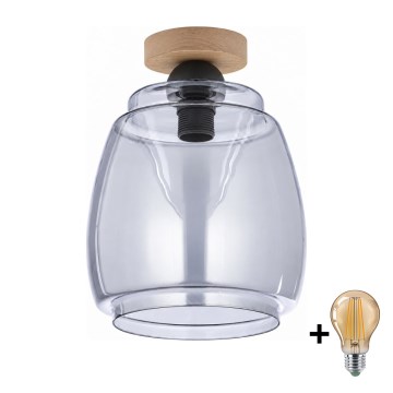 BRILAGI - LED lampa sufitowa RETRO GLASS 1xE27/60W/230V śr. 26 cm dąb/dymnoszary