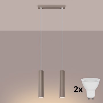 Brilagi - LED lampa wisząca na lince CRESTO 2xGU10/10W/230V taupe