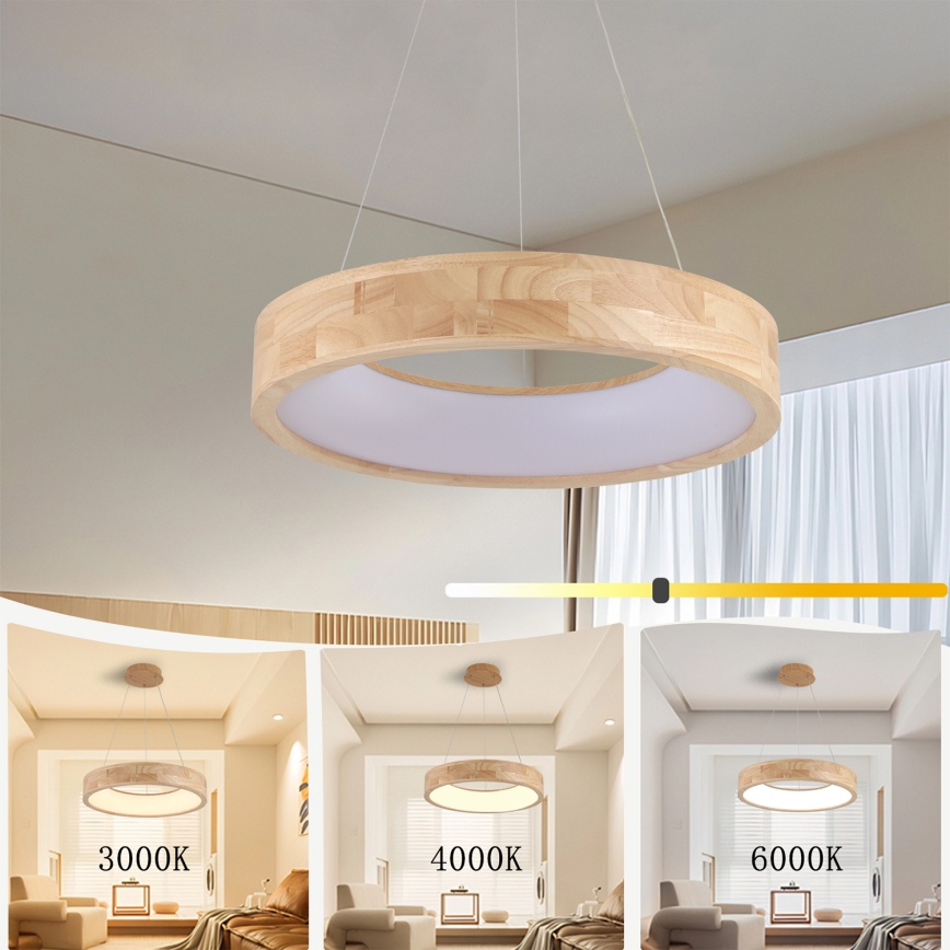 Brilagi - Lampa wisząca LED na lince FALCON WOOD LED/30W/230V 3000/4000/6000K śr. 45 cm drewno