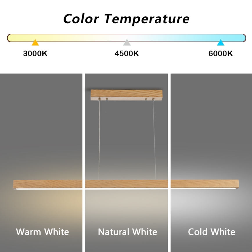 Brilagi - LED lampa wisząca na lince OAK LED/30W/230V 3000/4500/6000K dąb