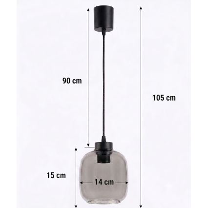 Brilagi - LED lampa wisząca na lince RETRO GLASS 1xE27/60W/230V śr. 14 cm czarna/dymione szkło