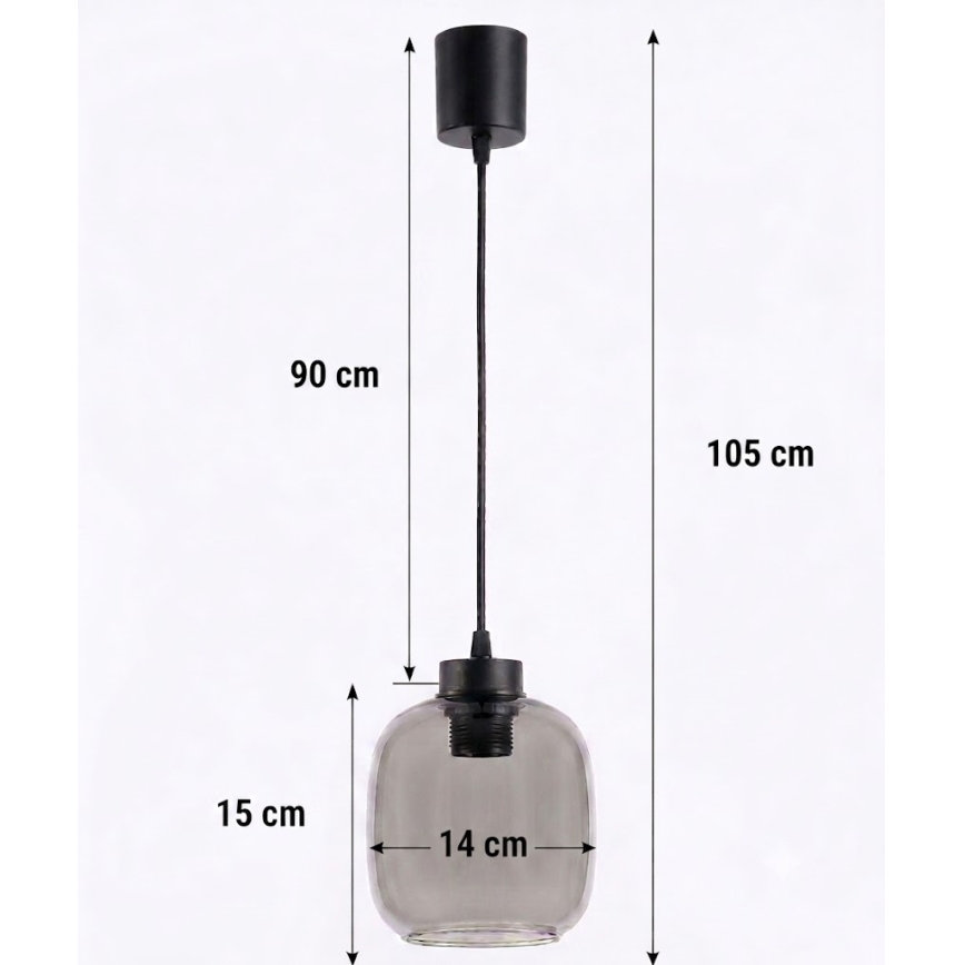 Brilagi - LED lampa wisząca na lince RETRO GLASS 1xE27/60W/230V śr. 14 cm czarna/dymione szkło
