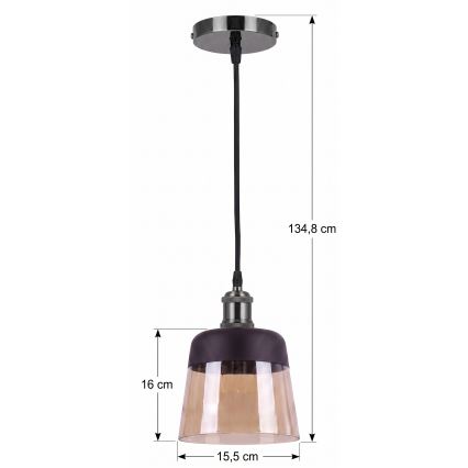 BRILAGI - LED lampa wisząca na lince RETRO GLASS 1xE27/60W/230V śr. 15,5 cm czarny/dymny beżowy