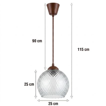 Brilagi - Lampa wisząca LED na lince RETRO GLASS 1xE27/60W/230V, średnica 25 cm, brązowy/dymiony szary