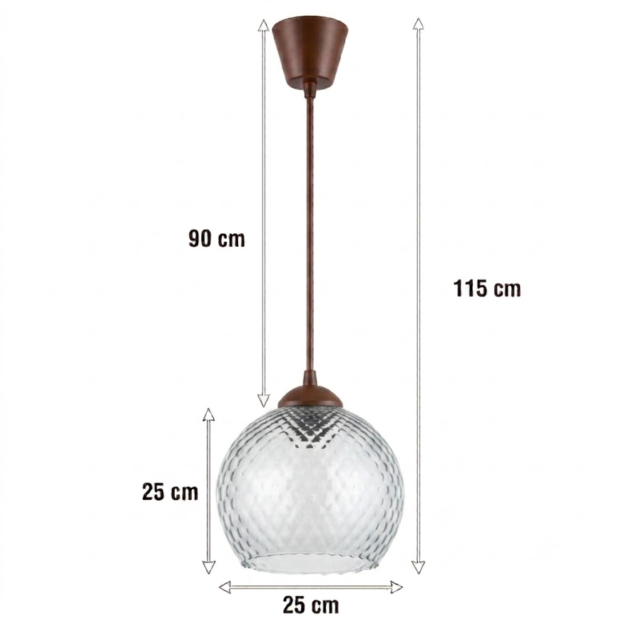 Brilagi - Lampa wisząca LED na lince RETRO GLASS 1xE27/60W/230V, średnica 25 cm, brązowy/dymiony szary